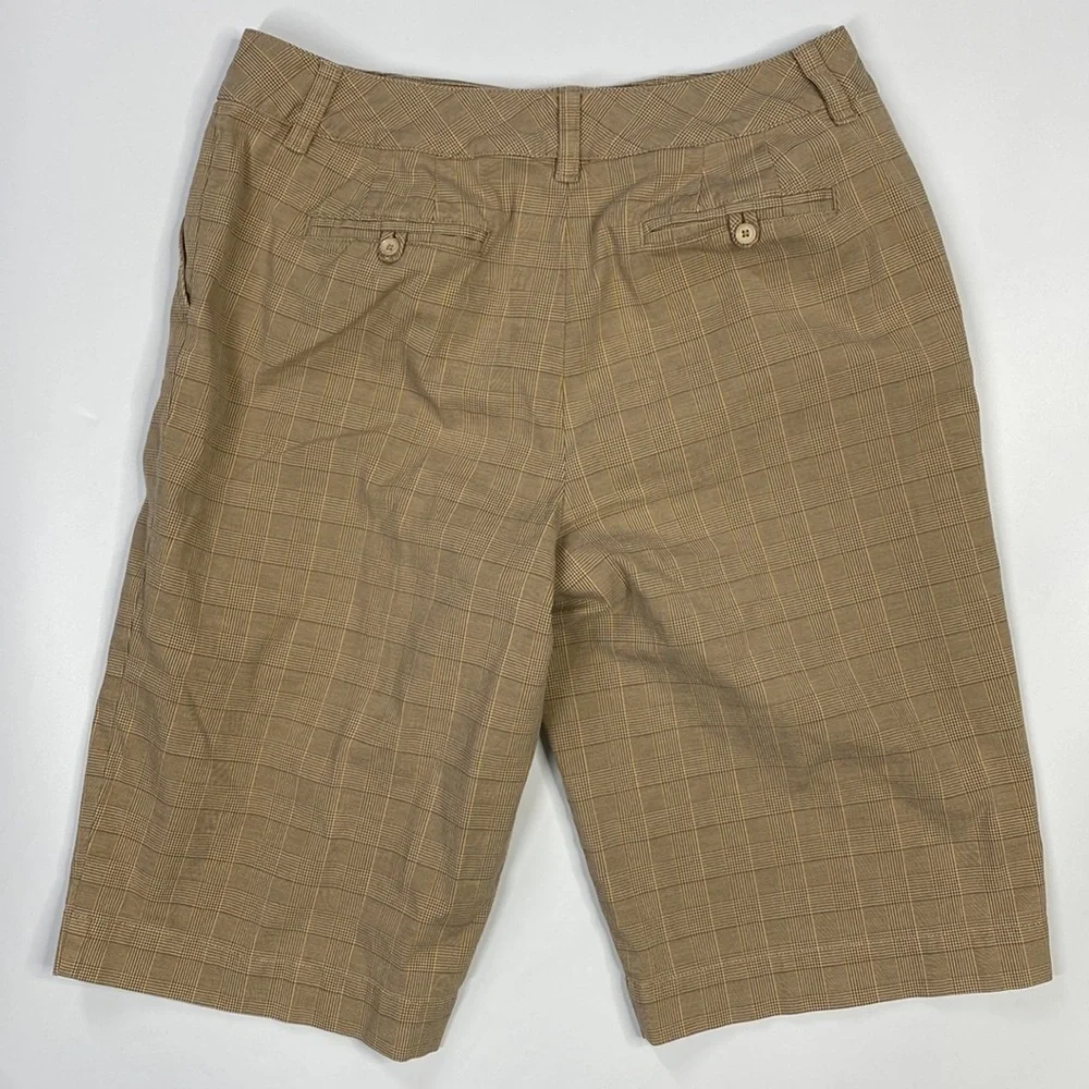 Talbots Plaid Brown Cotton Stretch Bermuda Shorts Size 8